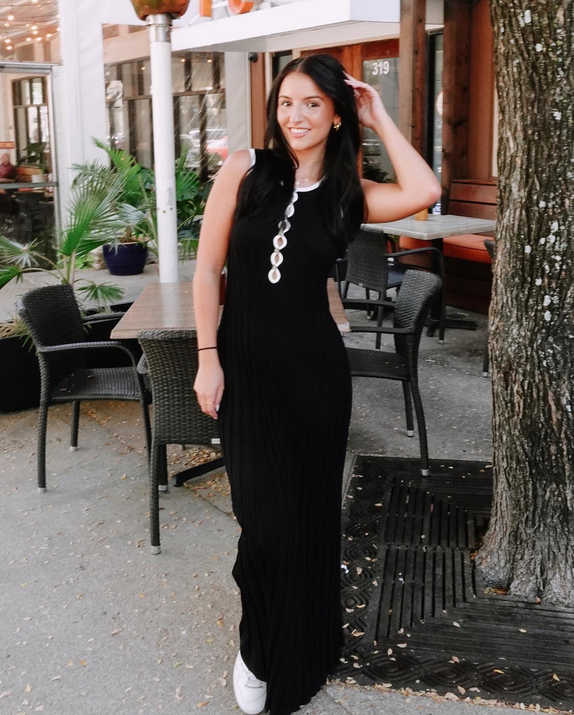 black contrast maxi dress Black Contrast Satin Maxi Dress