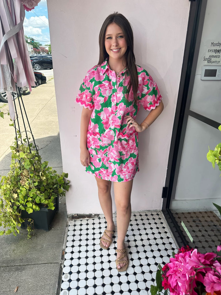 Floral Collared Mini Dress - Green | Shop Brit Rose Floral Collared Mini Dress - Green | Shop Brit Rose