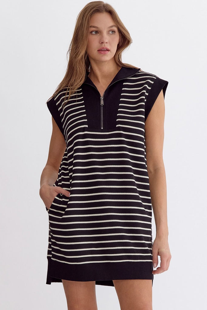 Just Stripe With It Dress - Black