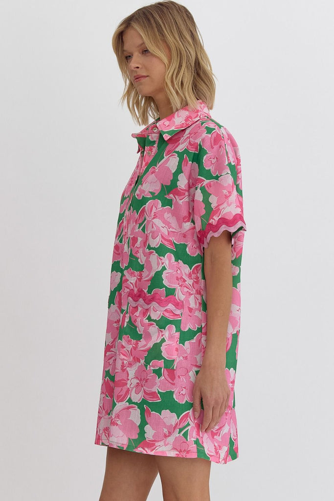 Floral Collared Mini Dress - Green | Shop Brit Rose Floral Collared Mini Dress - Green | Shop Brit Rose