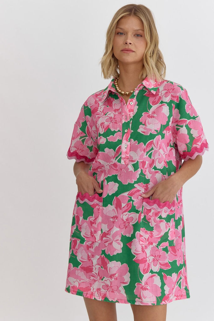 Floral Collared Mini Dress - Green | Shop Brit Rose Floral Collared Mini Dress - Green | Shop Brit Rose