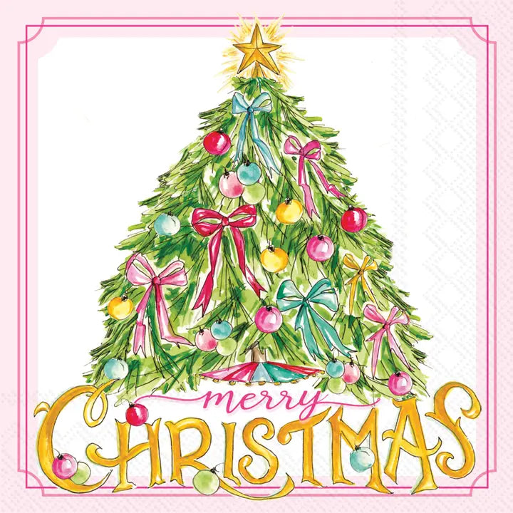 Pink Bow Christmas Tree Napkins