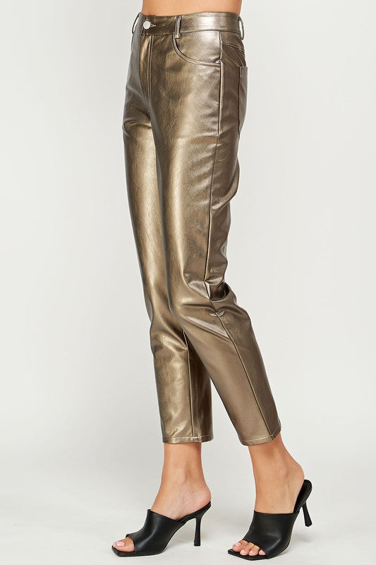 Leather Ankle Pant - Pewter