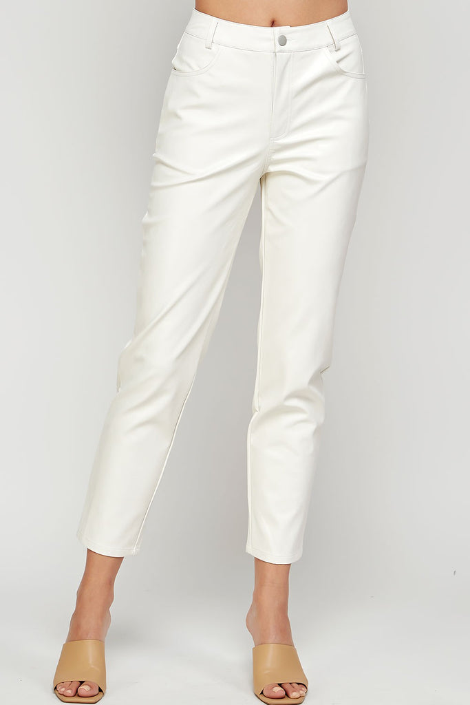 Leather Ankle Pant - Cream