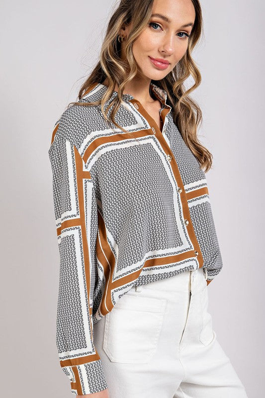 Button With Stripes Blouse- Brown