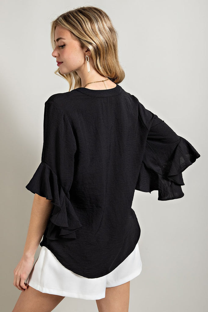 Ruffle Bell Top - Black