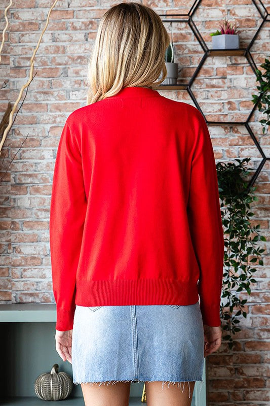 Sequin Football Cardigan - Red