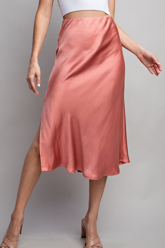 Satin Midi Skirt - Rose Gold