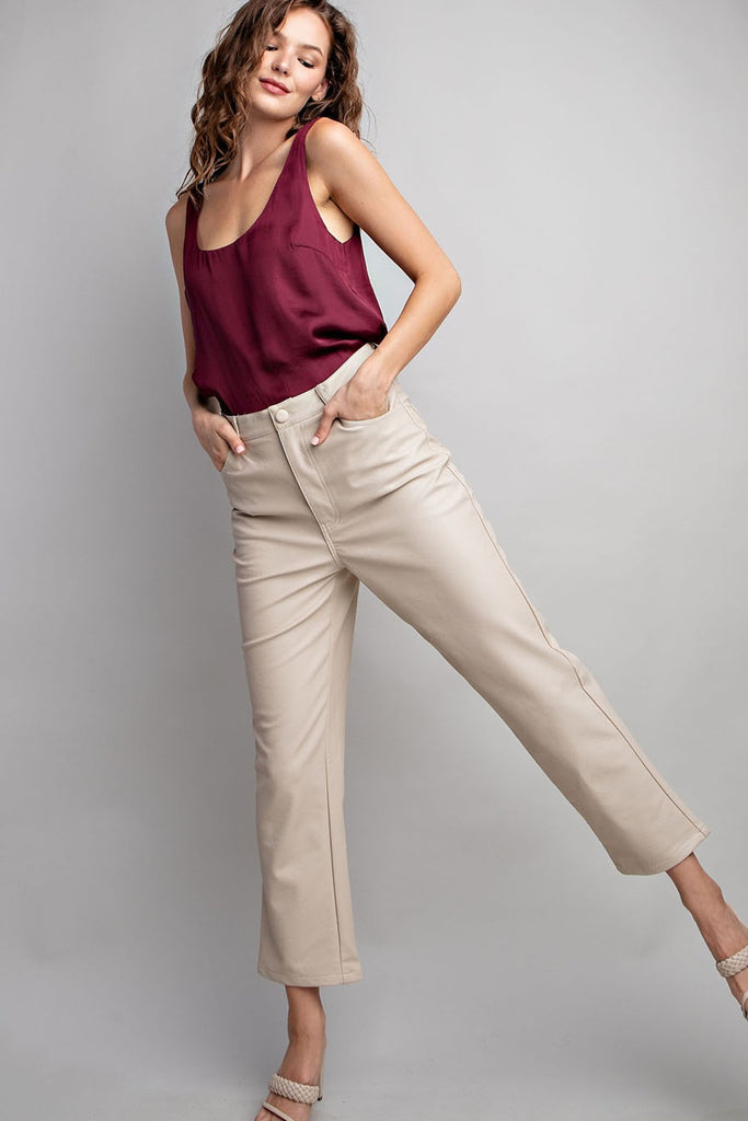 Straight Line Leather Pant - Oatmeal