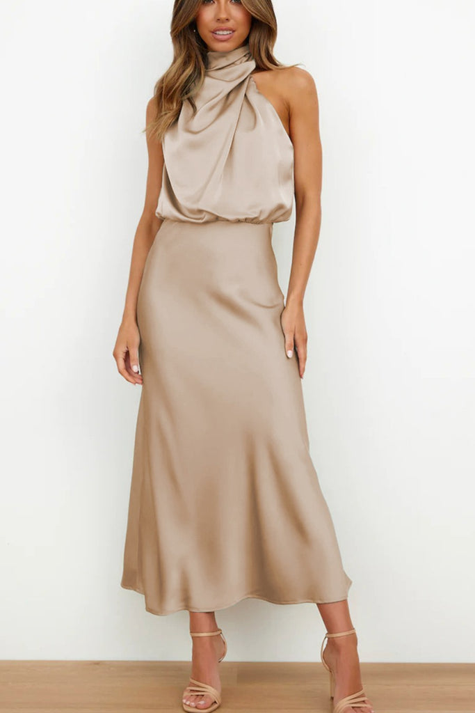 Sexy Satin Cocktail Dress - Champagne