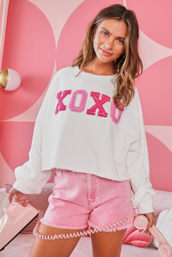 XOXO Sequin Sweatshirt - White