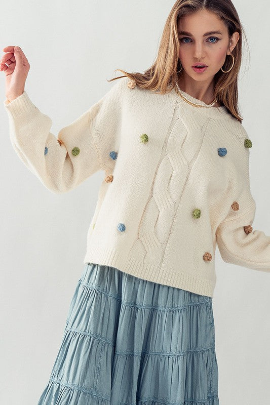 Pom Pom Knit Sweater - Ivory