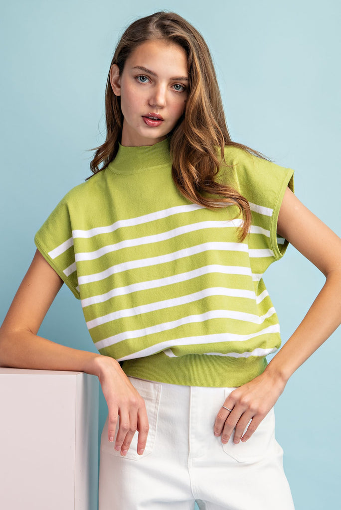 Striped To Perfection Top - Avocado