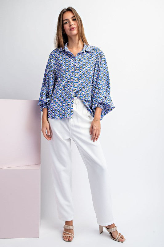 Blue Bubble Sleeve Top