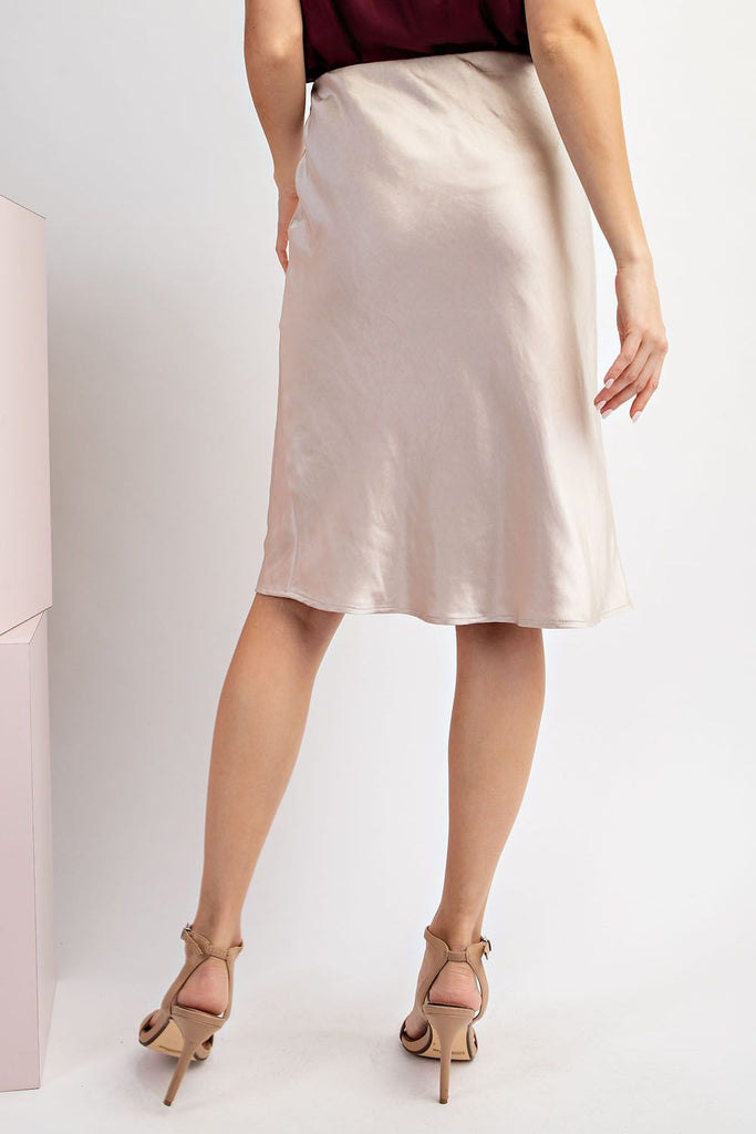 Solid Satin Midi Skirt - Chammpagne