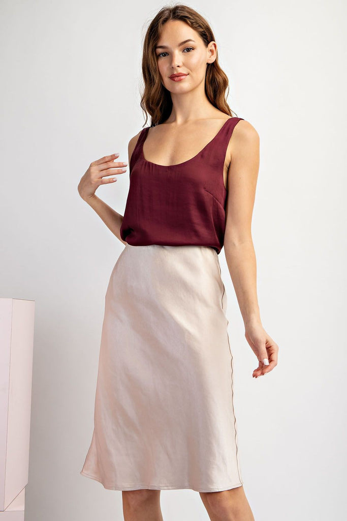 Solid Satin Midi Skirt - Chammpagne