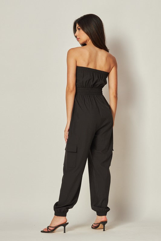 Black Urban Flow Cargo Jogger Jumpsuit