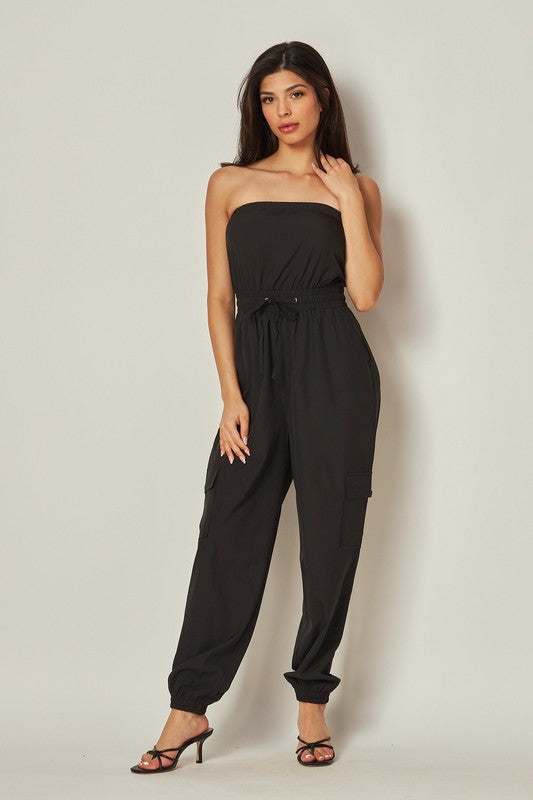 Black Urban Flow Cargo Jogger Jumpsuit