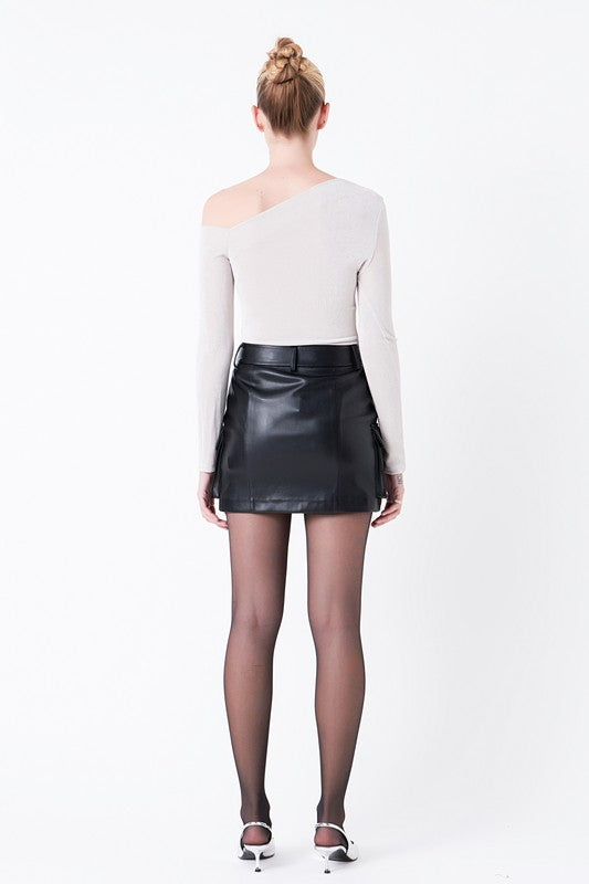 Leather Cargo Skirt - Black