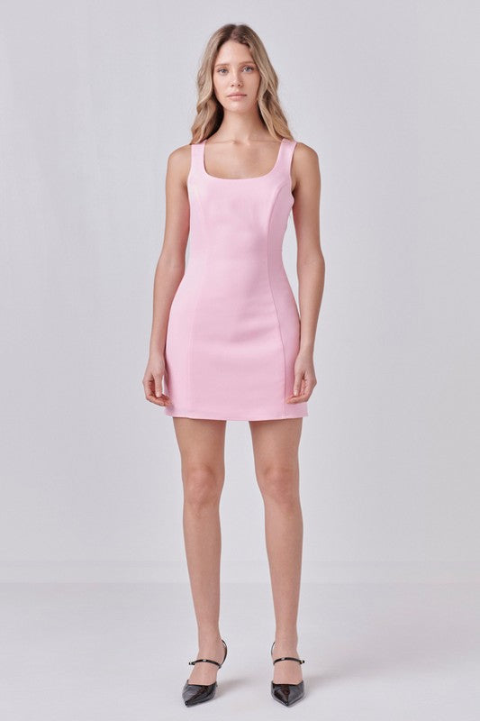 Bow Fitted Mini Dress - Pink