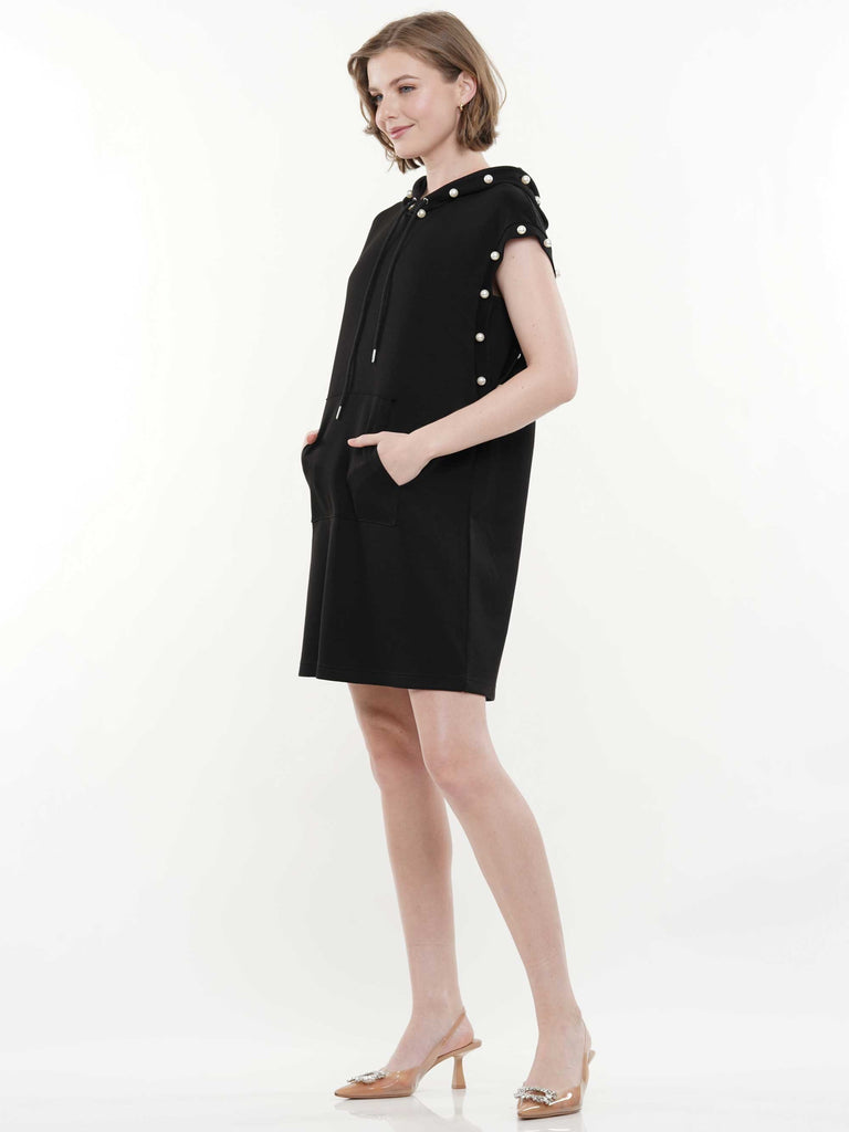 Hooded Pearl Dress - Black