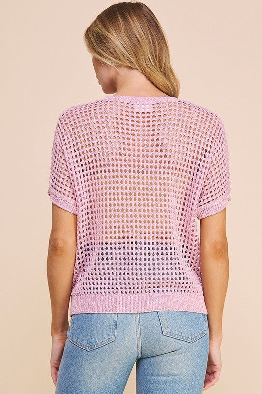 Open To Weave Top - Cream Pink Silver