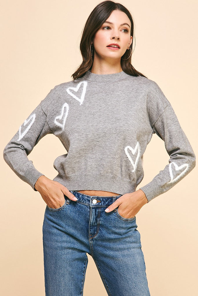 Hearts Pushover Sweater - Heater Grey