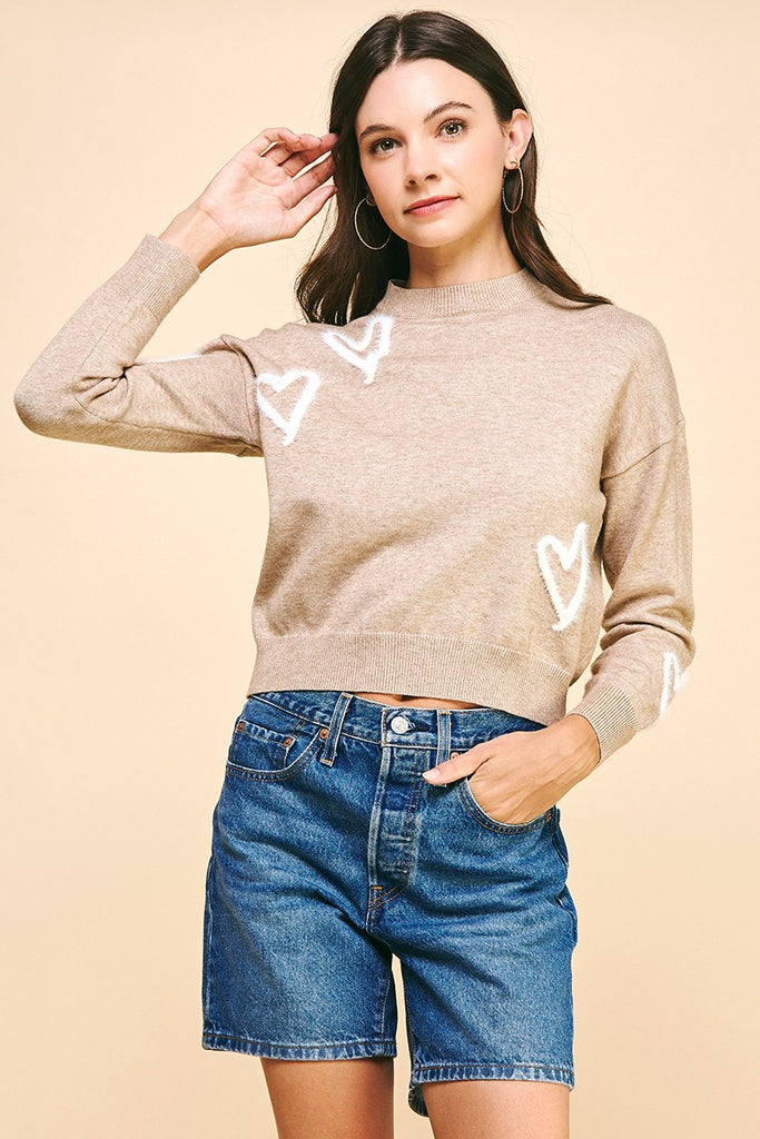 Hearts Pushover Sweater - Taupe