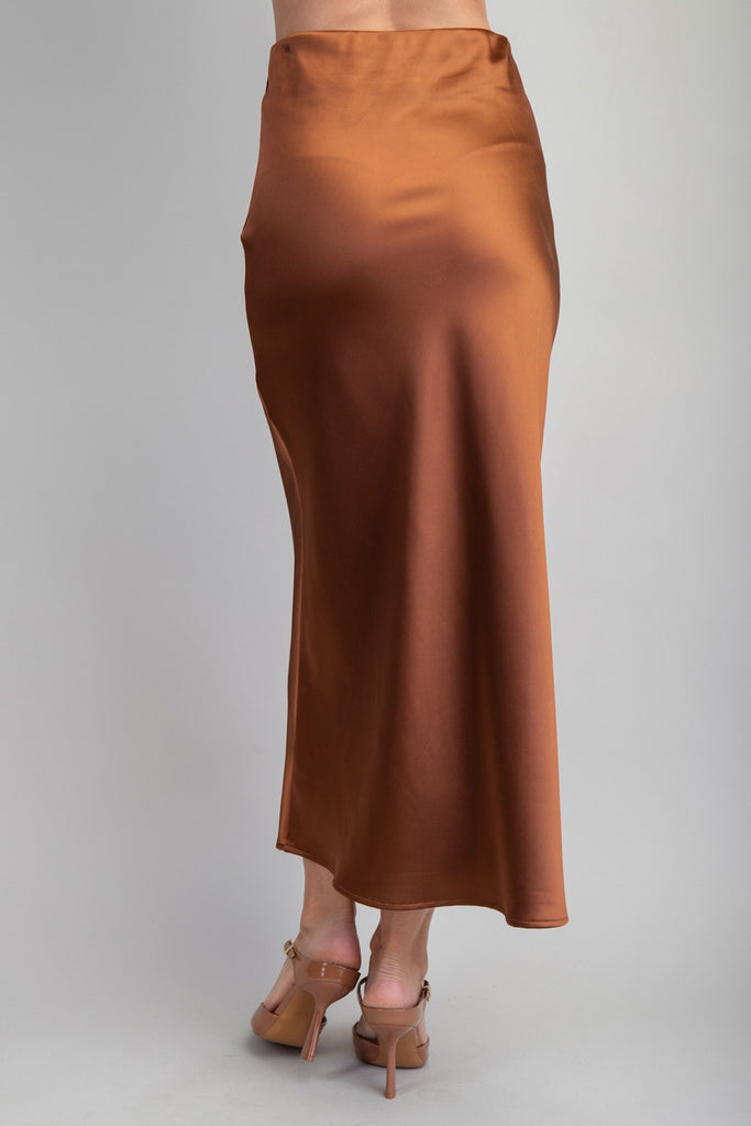 Elastic Satin Midi Skirt