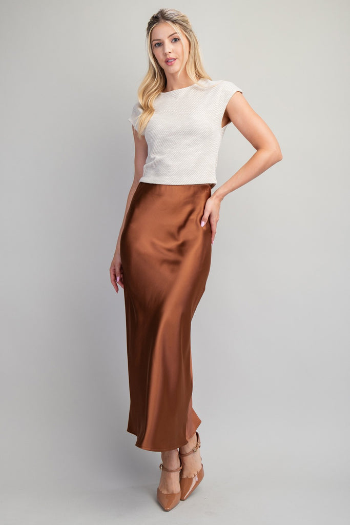 Elastic Satin Midi Skirt