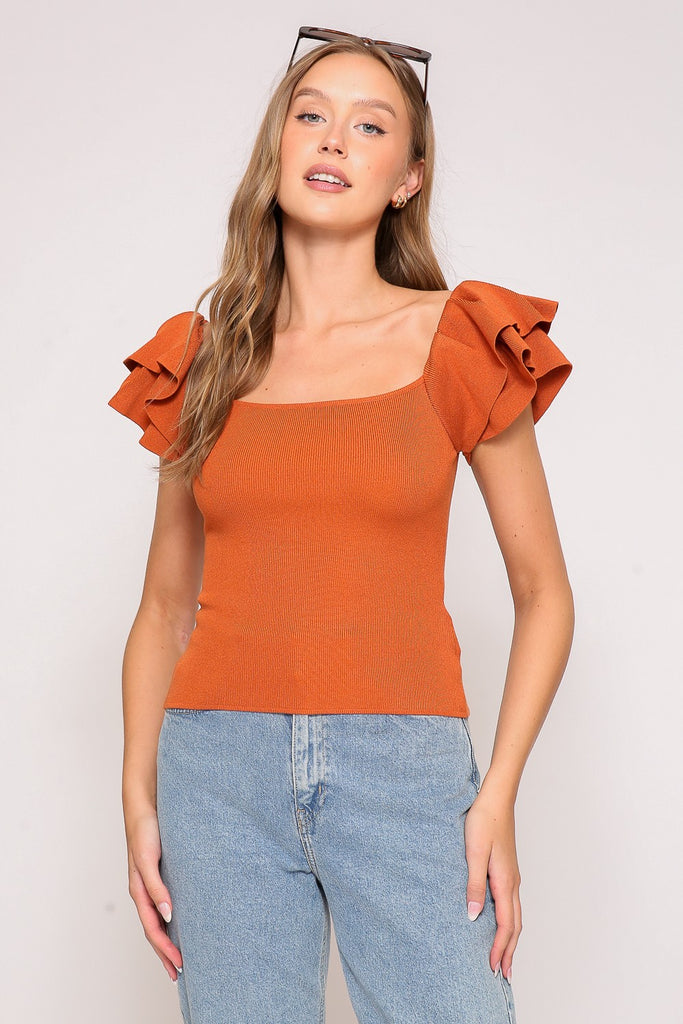 Ruffle Tiered Top - Burnt Orange