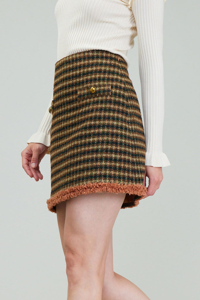 Houndstooth Mini Skirt with Fur