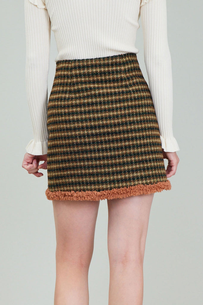 Houndstooth Mini Skirt with Fur