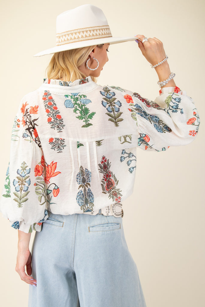 Gathered Balloon Sleeve Blouse - Off White