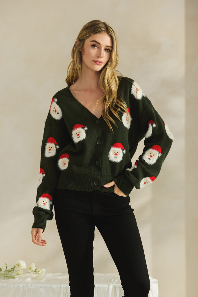 Santa Cardigan - Hunter Green