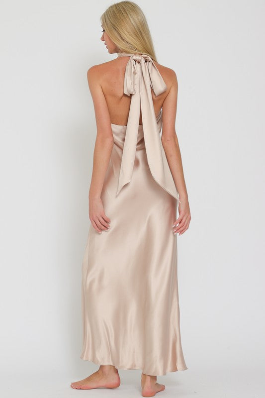 Champagne Toast Sleeveless Tie back Maxi Dress