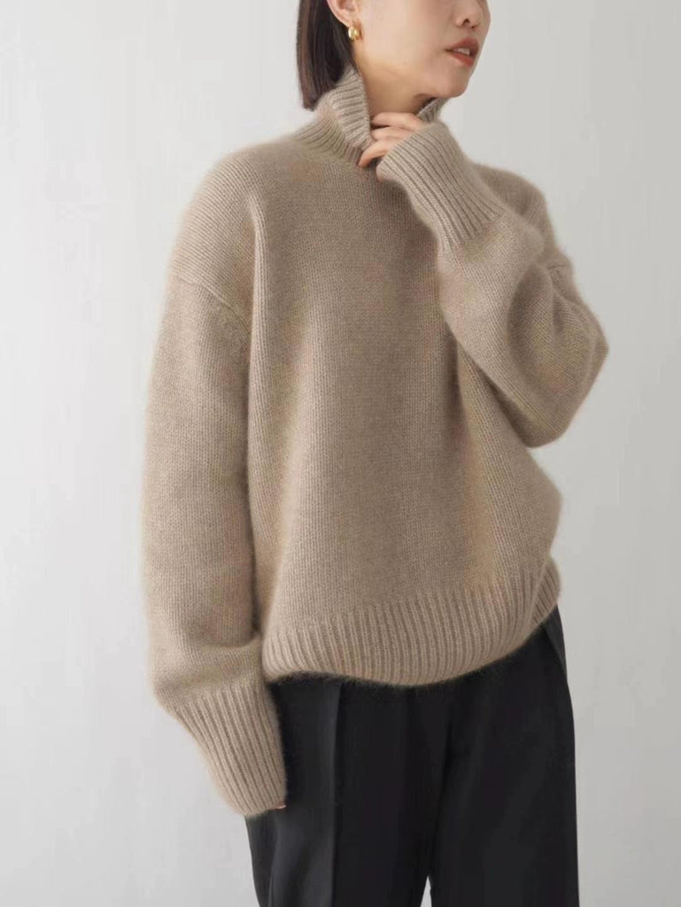 High Collar Knit Sweater - Camel