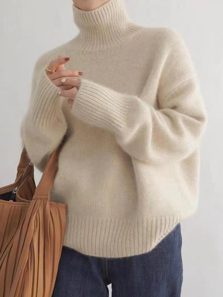 High Collar Knit Sweater - Apricot