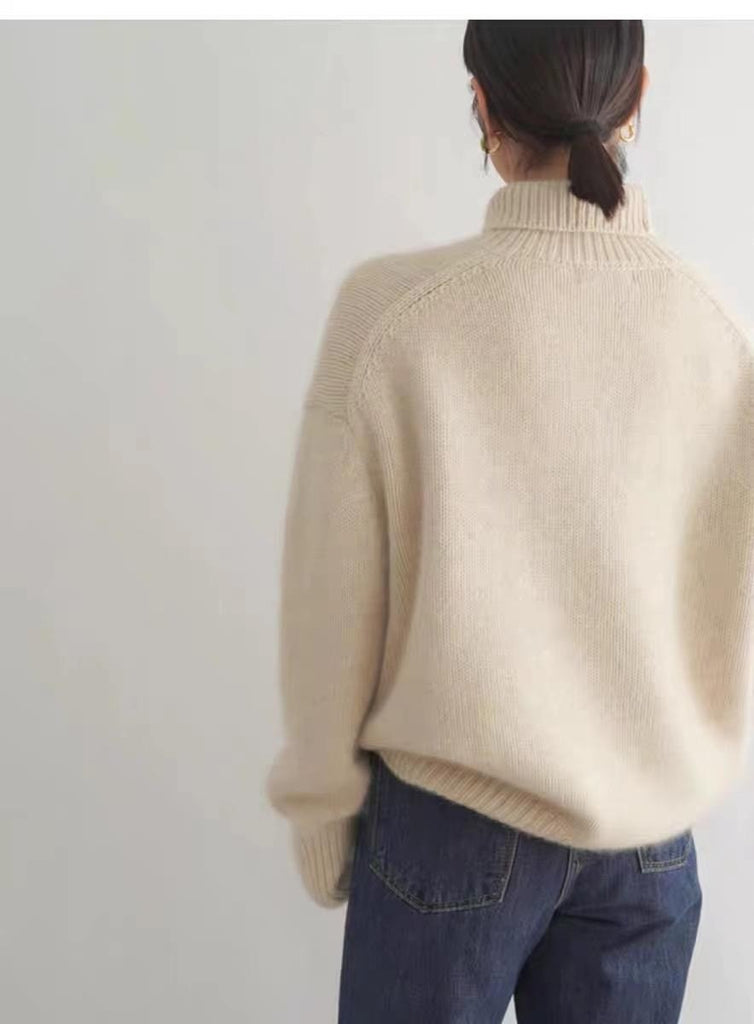 High Collar Knit Sweater - Apricot