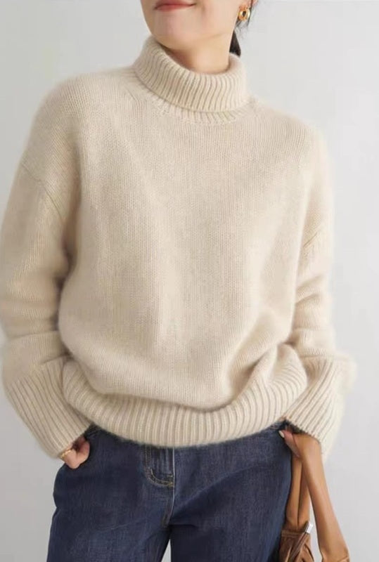 High Collar Knit Sweater - Apricot