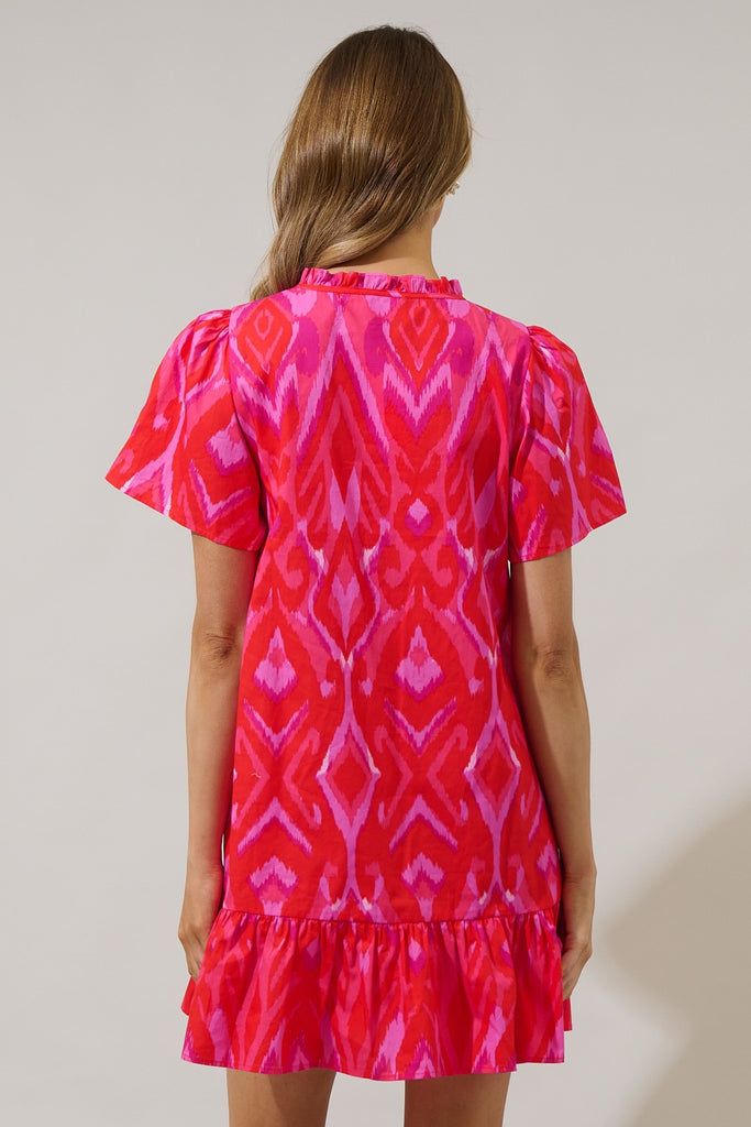 Ikat Red Pink Combo Mini Dress