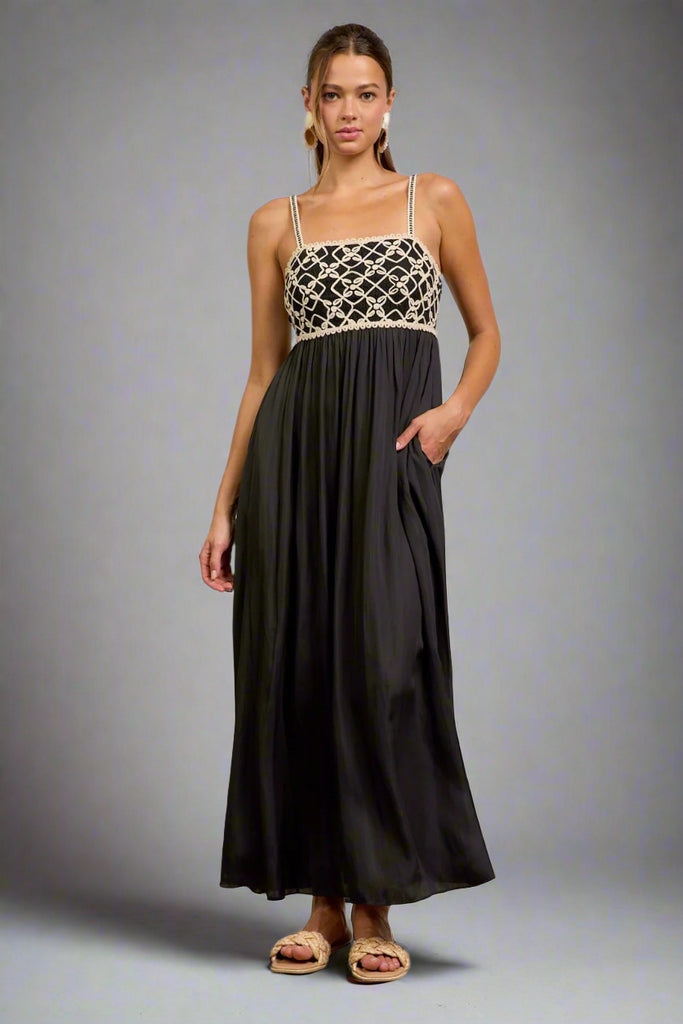 Vintage Bloom Black and Natural Maxi Dress