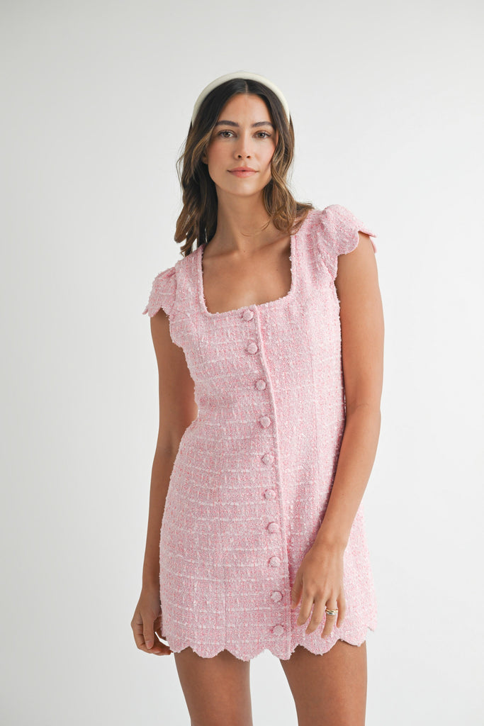 Rose Charm Tweed Mini Dress