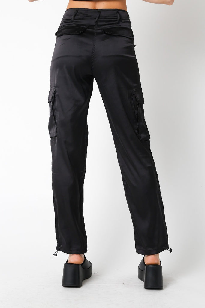 For The Love Of Satin Pants- Black