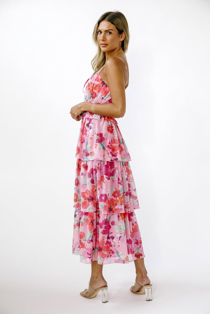 Pink And Green Garden Charm Midi Dress