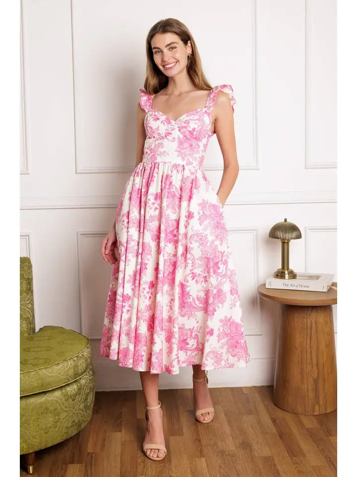 Rose Drift Midi Dress