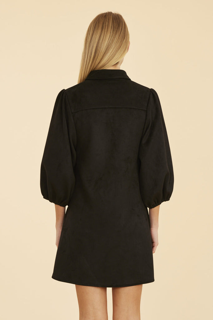 Suede Puff Sleeve Dress- Black