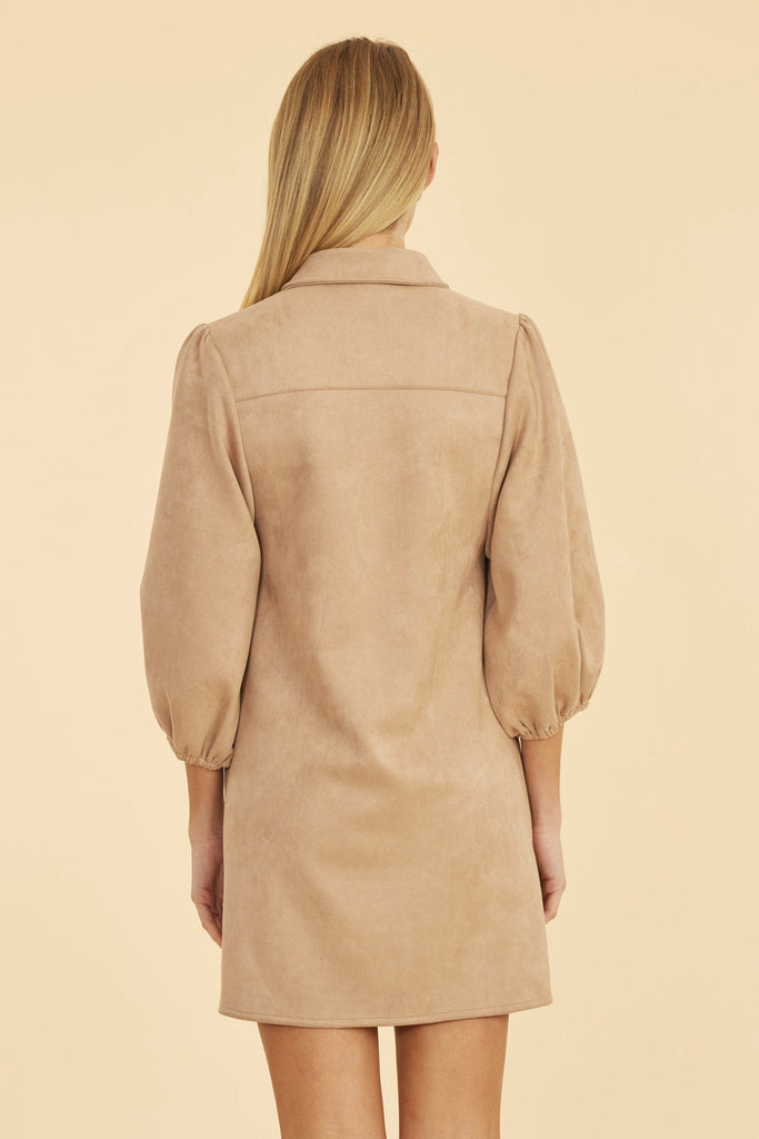 Suede Puff Sleeve Dress - Camel