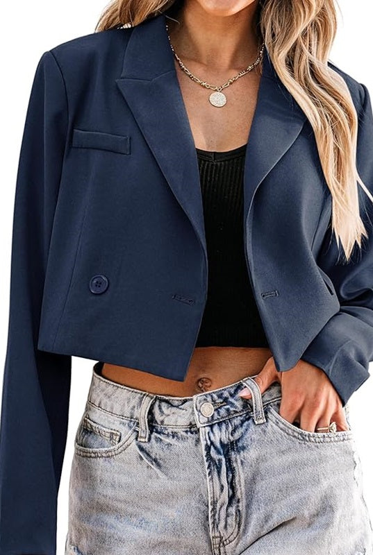 Business Cropped Blazer Navy - Main Image