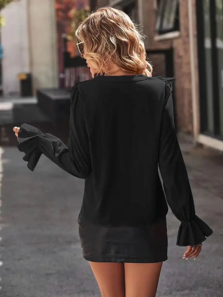 Midnight Ruffle Elegance Blouse
